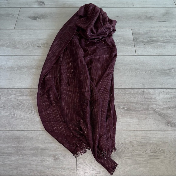 Loro Piana Silk Cashmere Burgundy Maroon Gold Metallic Scarf Neck Wrap - Picture 13 of 13